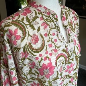 🌸Fatima Gupta lightweight cotton lawn popover 3/4 sleeves floral print size SM